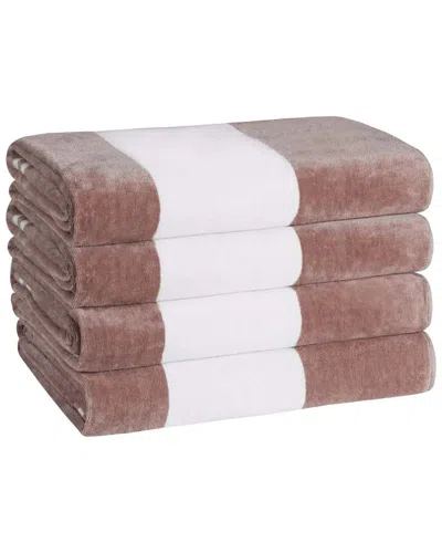 Superior Set Of 4 Cabana Stripe Oversized Cotton Beach Towels In Brown