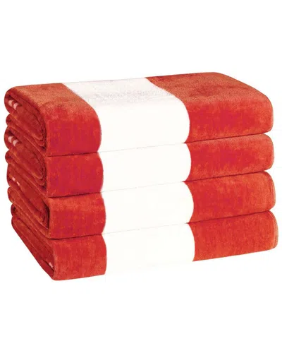 Superior Set Of 4 Cabana Stripe Oversized Cotton Beach Towels In Red