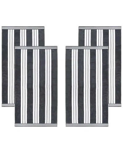 Superior Set Of 4 Cabana Stripe Oversized Cotton Beach Towels In Black