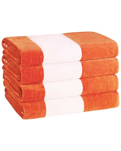 Superior Set Of 4 Cabana Stripe Oversized Cotton Beach Towels In Orange