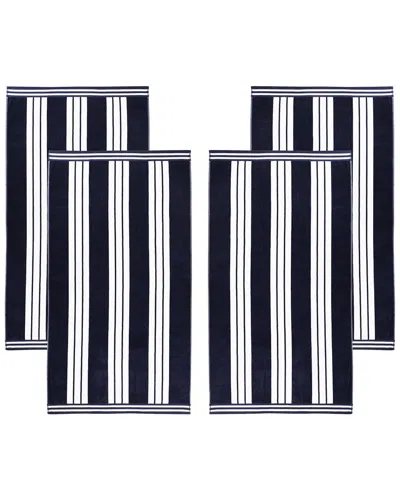 Superior Set Of 4 Cabana Stripe Oversized Cotton Beach Towels In Blue