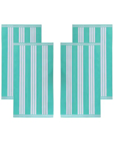Superior Set Of 4 Cabana Stripe Oversized Cotton Beach Towels In Blue