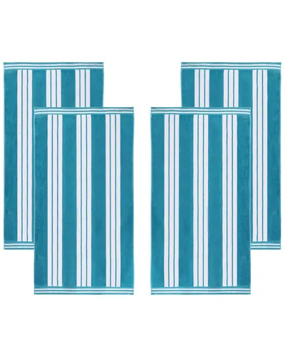 Superior Set Of 4 Cabana Stripe Oversized Cotton Beach Towels In Blue