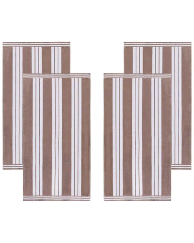 Superior Set Of 4 Cabana Stripe Oversized Cotton Beach Towels In Brown