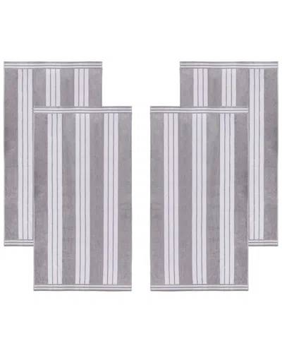 Superior Set Of 4 Cabana Stripe Oversized Cotton Beach Towels In Gray