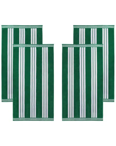 Superior Set Of 4 Cabana Stripe Oversized Cotton Beach Towels In Green