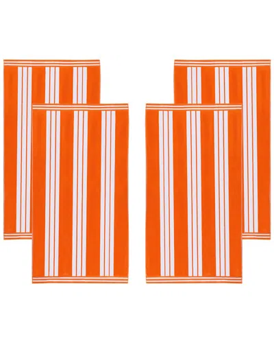 Superior Set Of 4 Cabana Stripe Oversized Cotton Beach Towels In Orange