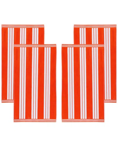 Superior Set Of 4 Cabana Stripe Oversized Cotton Beach Towels In Red