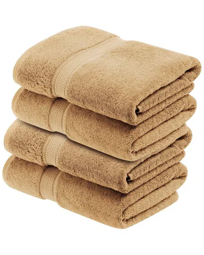 Superior Set Of 4 Egyptian Cotton Plush Heavyweight Absorbent Luxury Soft Bath  Towels In Brown