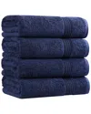 Superior Set Of 4 Heritage Egyptian Cotton Highly Absorbent Solid Ultra Soft  Bath Towels In Blue