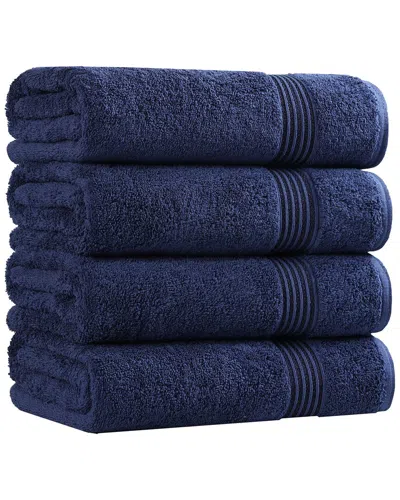 Superior Set Of 4 Heritage Egyptian Cotton Highly Absorbent Solid Ultra Soft  Bath Towels In Blue