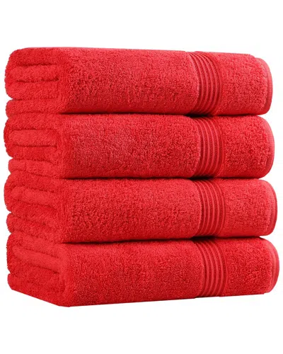 Superior Set Of 4 Heritage Egyptian Cotton Highly Absorbent Solid Ultra Soft  Bath Towels In Red