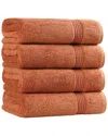 Superior Solid Quick Drying 100% Egyptian Cotton 4-pc Bath Towel Set In Orange