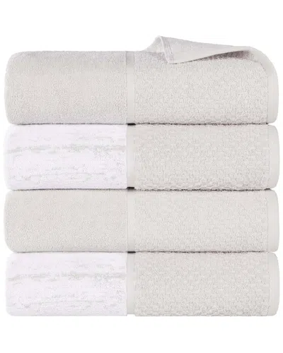 Superior Set Of 4 Lodie Cotton Plush Jacquard Solid & Two-toned Bath Towels In White