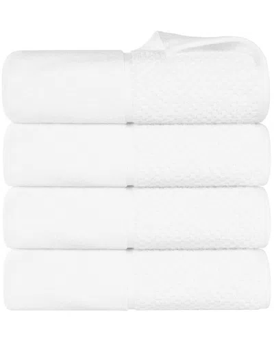 Superior Set Of 4 Lodie Cotton Plush Jacquard Solid & Two-toned Bath Towels In White