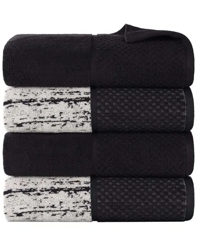 Superior Set Of 4 Lodie Cotton Plush Jacquard Solid & Two-toned Bath Towels In Black