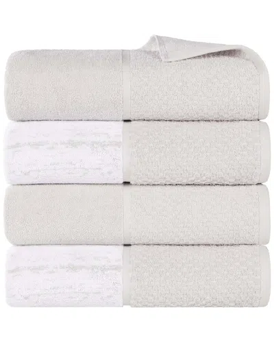 Superior Set Of 4 Lodie Cotton Plush Jacquard Solid & Two-toned Bath Towels In Green