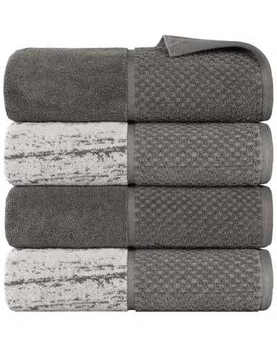 Superior Set Of 4 Lodie Cotton Plush Jacquard Solid & Two-toned Bath Towels In Gray