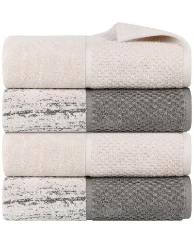 SUPERIOR SUPERIOR SET OF 4 LODIE COTTON PLUSH JACQUARD SOLID & TWO-TONED BATH TOWELS