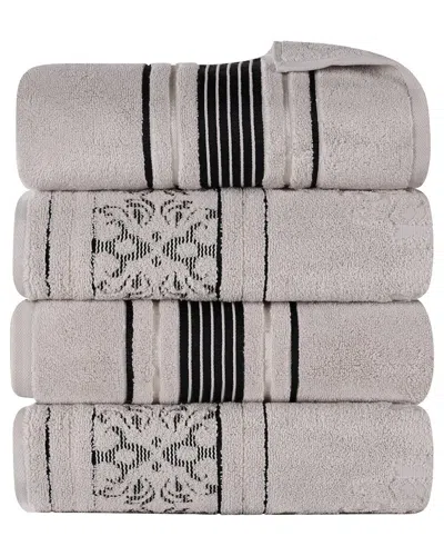 Superior Set Of 4 Sadie Zero Twist Cotton Jacquard Floral Absorbent Bath  Towels