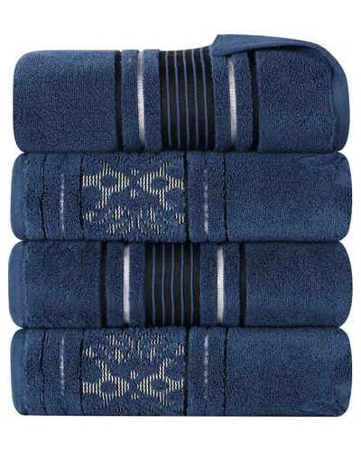 SUPERIOR SUPERIOR SET OF 4 SADIE ZERO TWIST COTTON JACQUARD FLORAL ABSORBENT BATH  TOWELS