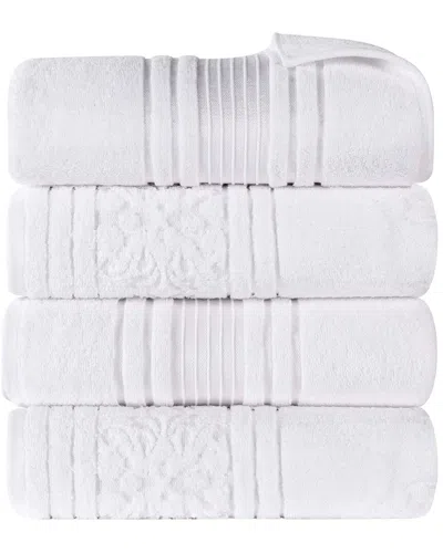 Superior Set Of 4 Sadie Zero Twist Cotton Jacquard Floral Absorbent Bath  Towels