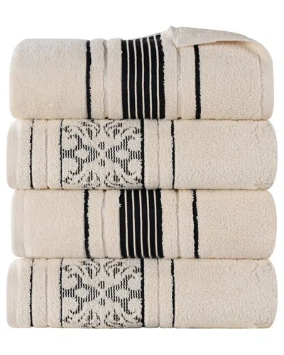 Superior Set Of 4 Sadie Zero Twist Cotton Jacquard Floral Absorbent Bath  Towels In Brown
