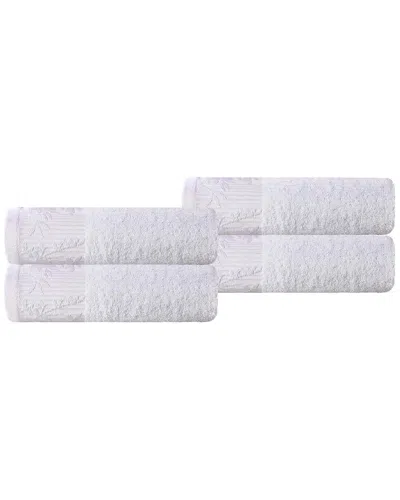 Superior Set Of 4 Wisteria Cotton Hand Towels With Floral Bohemian Embroidered  Jacquard Border
