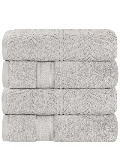 Superior Set Of 4 Zero Twist Cotton Elegant Chevron Soft Absorbent Assorted Bath Towels In Gray