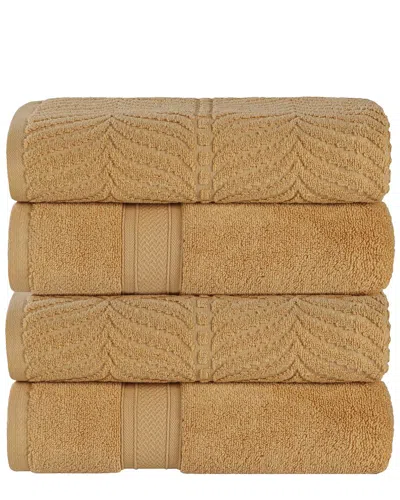 Superior Set Of 4 Zero Twist Cotton Elegant Chevron Soft Absorbent Assorted Bath Towels In Brown