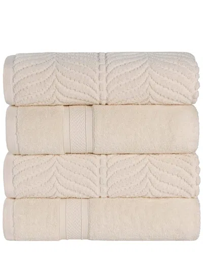 Superior Set Of 4 Zero Twist Cotton Elegant Chevron Soft Absorbent Assorted Bath Towels In Neutral