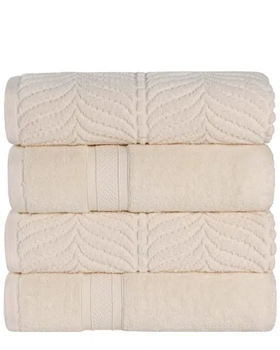SUPERIOR SUPERIOR SET OF 4 ZERO TWIST COTTON ELEGANT CHEVRON SOFT ABSORBENT ASSORTED BATH TOWELS