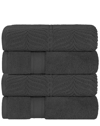 Superior Set Of 4 Zero Twist Cotton Elegant Chevron Soft Absorbent Assorted Bath Towels In Black