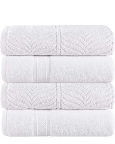 Superior Set Of 4 Zero Twist Cotton Elegant Chevron Soft Absorbent Assorted Bath Towels In White
