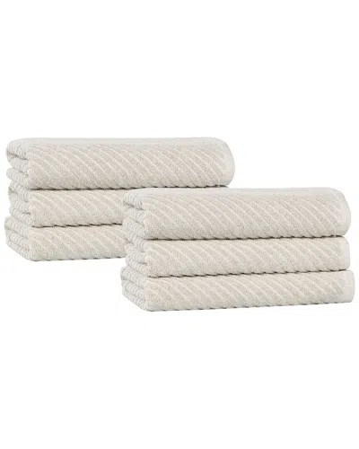 Superior Set Of 6 Amelia Medium Weight Diagonal Stripes Hand Towels In White