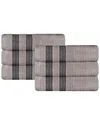 Superior Set Of 6 Brea Zero Twist Cotton Ribbed Geometric Border Plush Hand Towels