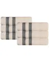 Superior Set Of 6 Brea Zero Twist Cotton Ribbed Geometric Border Plush Hand Towels