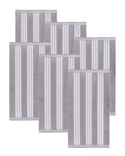 Superior Set Of 6 Cabana Stripe Oversized Cotton Beach Towels In Gray