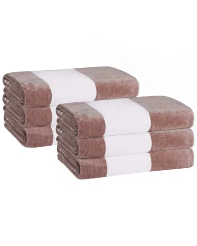Superior Set Of 6 Cabana Stripe Oversized Cotton Beach Towels In Brown