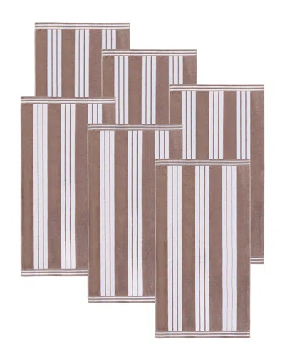 Superior Set Of 6 Cabana Stripe Oversized Cotton Beach Towels In Brown
