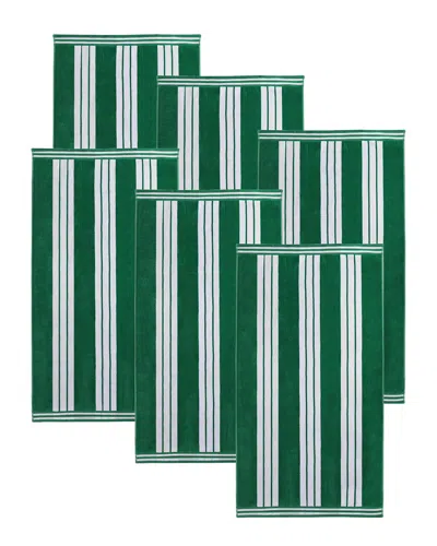 Superior Set Of 6 Cabana Stripe Oversized Cotton Beach Towels In Green