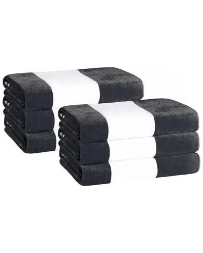 Superior Set Of 6 Cabana Stripe Oversized Cotton Beach Towels In Black