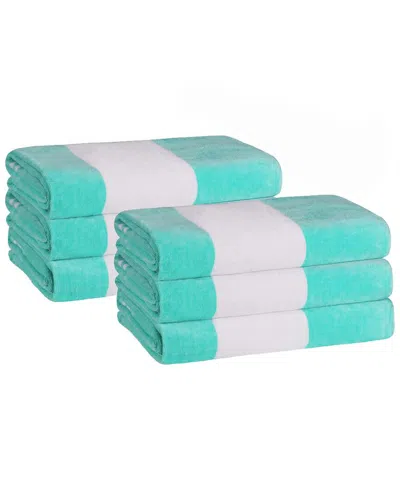 Superior Set Of 6 Cabana Stripe Oversized Cotton Beach Towels In Blue