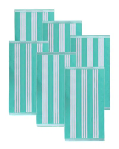 Superior Set Of 6 Cabana Stripe Oversized Cotton Beach Towels In Blue