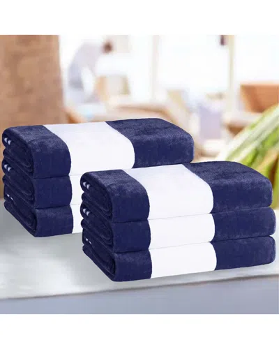 Superior Set Of 6 Cabana Stripe Oversized Cotton Beach Towels In Blue