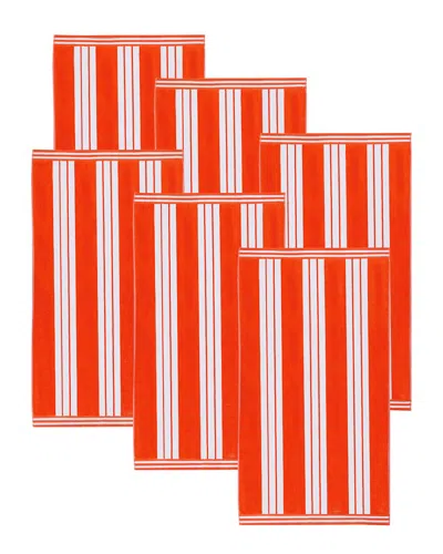 Superior Set Of 6 Cabana Stripe Oversized Cotton Beach Towels In Orange