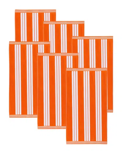 Superior Set Of 6 Cabana Stripe Oversized Cotton Beach Towels In Orange