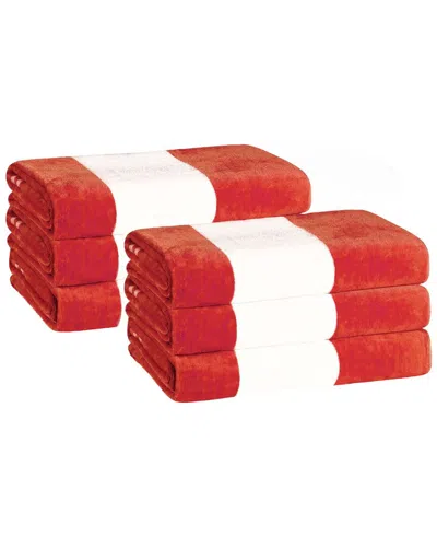 Superior Set Of 6 Cabana Stripe Oversized Cotton Beach Towels In Red