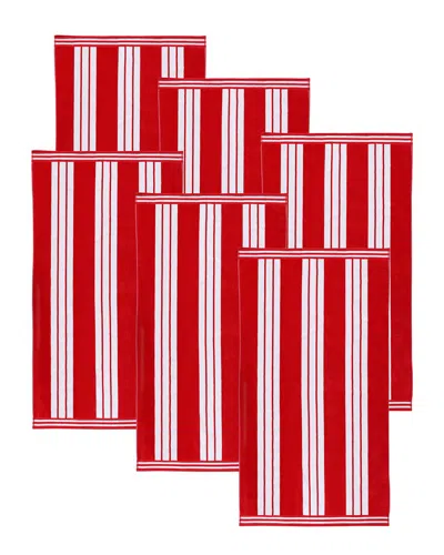 Superior Set Of 6 Cabana Stripe Oversized Cotton Beach Towels In Red