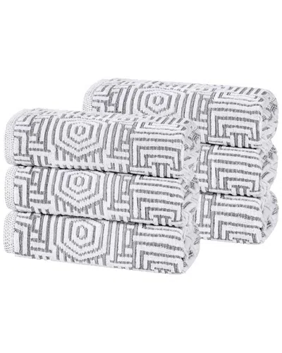 Superior Set Of 6 Jasper Cotton Modern Geometric Jacquard Plush Hand Towels In Gray
